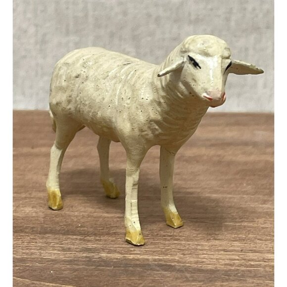 Antique German Putz Nativity Lamb Composition Crèche Figure 3 In Grazing Small - Picture 1 of 7